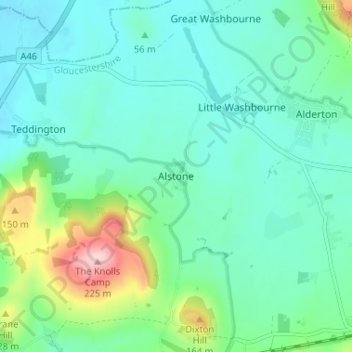 Carte topographique Alstone, altitude, relief
