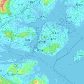 Carte topographique Xiamen, altitude, relief