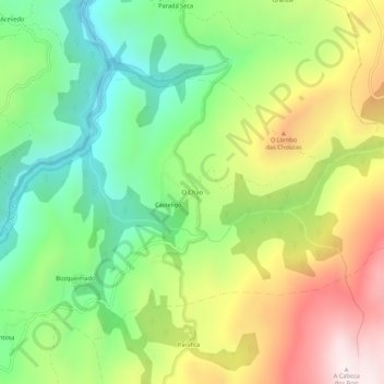 Carte topographique O Chao, altitude, relief