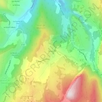 Carte topographique Rioupes, altitude, relief