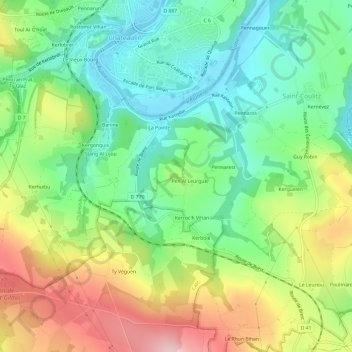 Carte topographique Pennarun, altitude, relief