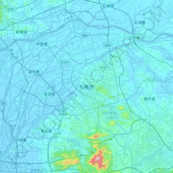Carte topographique Dongguan, altitude, relief