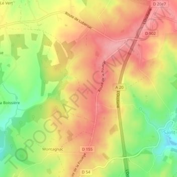 Carte topographique Malignes, altitude, relief