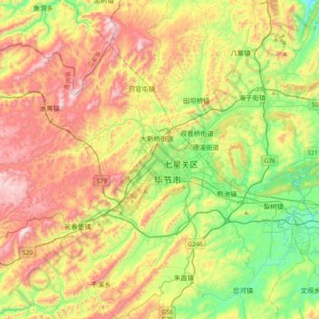 Carte topographique Bijie, altitude, relief