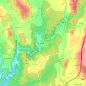 Carte topographique Chão das Eiras, altitude, relief
