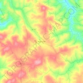 Carte topographique Piney Creek, altitude, relief