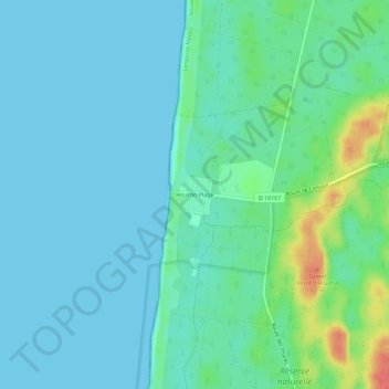 Carte topographique Hourtin Plage, altitude, relief