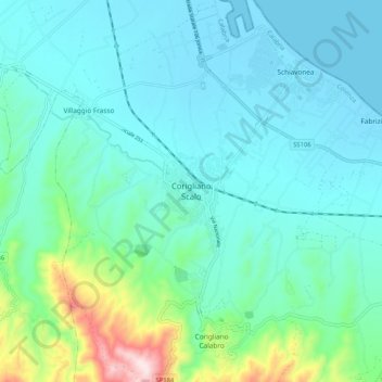 Carte topographique Corigliano Scalo, altitude, relief