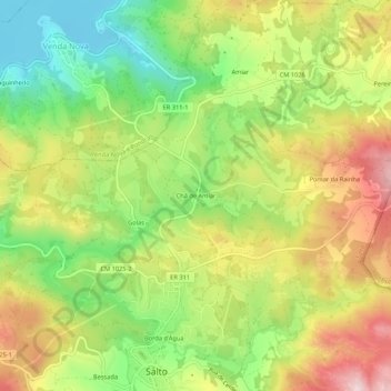 Carte topographique Chã de Amiar, altitude, relief