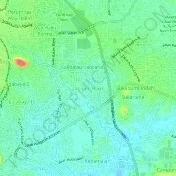 Carte topographique Tanjung Baru, altitude, relief