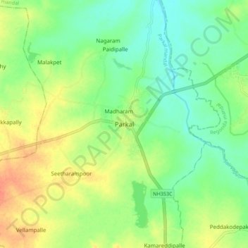 Carte topographique Parkal, altitude, relief