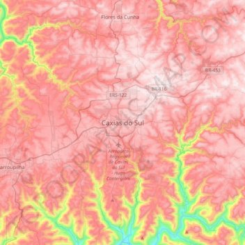 Carte topographique Caxias do Sul, altitude, relief