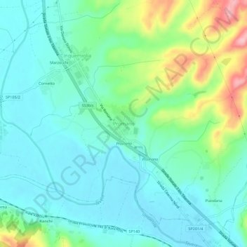 Carte topographique Promano, altitude, relief