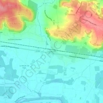 Carte topographique Les Réaux, altitude, relief