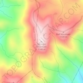 Carte topographique Springer Mountain, altitude, relief