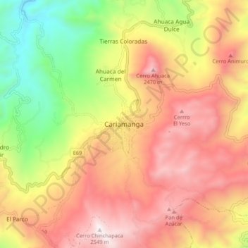 Carte topographique Cariamanga, altitude, relief