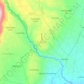 Carte topographique Cuicuno, altitude, relief