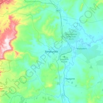 Carte topographique Newcastle, altitude, relief