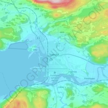 Carte topographique Stjørdal, altitude, relief