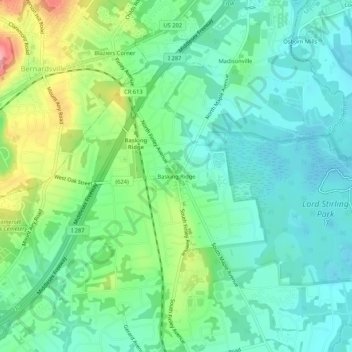 Carte topographique Basking Ridge, altitude, relief