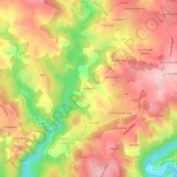 Carte topographique Le Mialet, altitude, relief