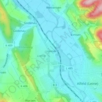 Carte topographique Limmer, altitude, relief