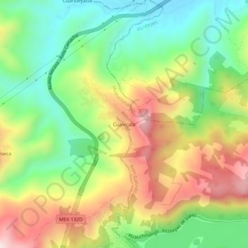 Carte topographique Cuaxicala, altitude, relief