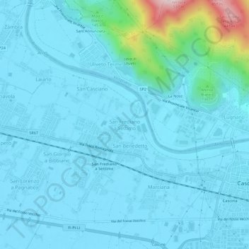 Carte topographique San Frediano a Settimo, altitude, relief