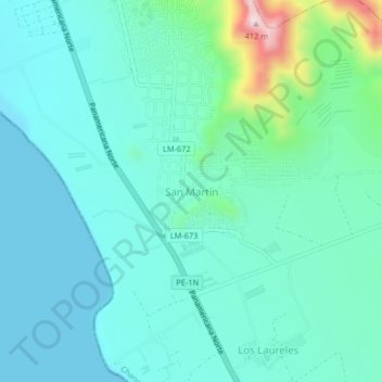 Carte topographique San Martín, altitude, relief
