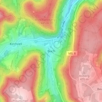 Carte topographique Buch, altitude, relief