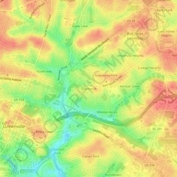 Carte topographique Overbrook, altitude, relief