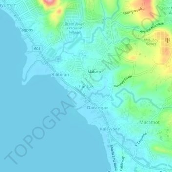 Carte topographique Pantok, altitude, relief