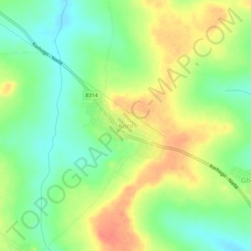 Carte topographique Koni, altitude, relief