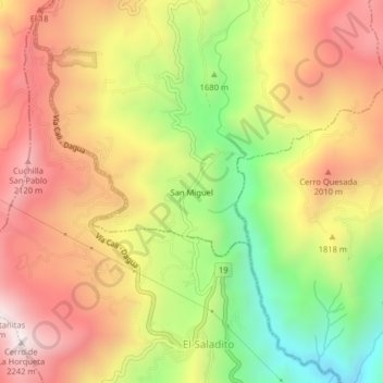 Carte topographique San Miguel, altitude, relief