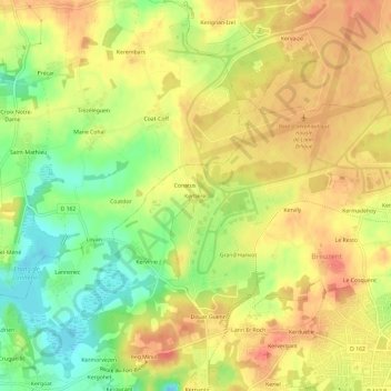 Carte topographique Kerbérel, altitude, relief