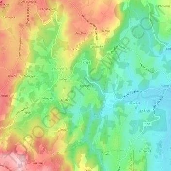 Carte topographique Jalatogne, altitude, relief