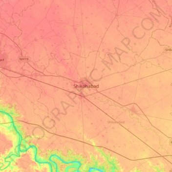 Carte topographique Shikohabad, altitude, relief