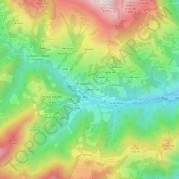 Carte topographique Erdeno, altitude, relief