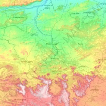 Carte topographique Palāmu, altitude, relief