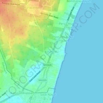 Carte topographique Kotamedu, altitude, relief