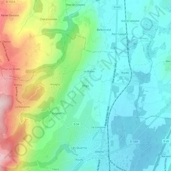 Carte topographique Pégis, altitude, relief