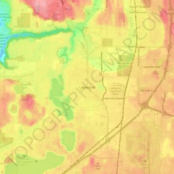Carte topographique Lakewood, altitude, relief