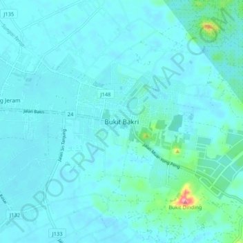 Carte topographique Bukit Bakri, altitude, relief