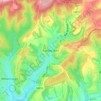 Carte topographique Rachecourt, altitude, relief