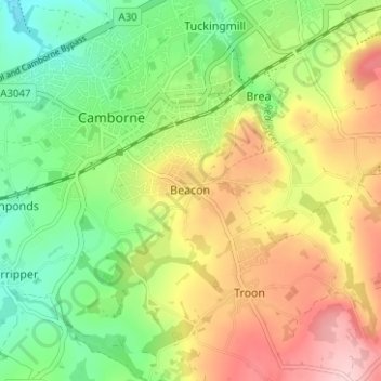 Carte topographique Beacon, altitude, relief