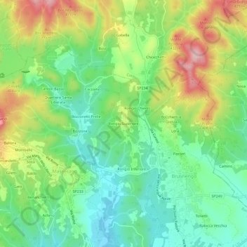 Carte topographique Rongio Superiore, altitude, relief