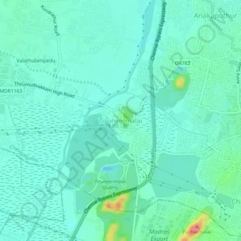 Carte topographique Tiruneermalai, altitude, relief