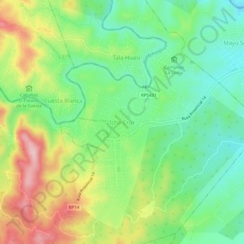 Carte topographique Icho Cruz, altitude, relief