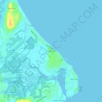 Carte topographique Ocean Bluff, altitude, relief