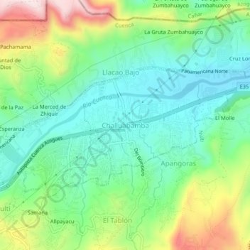 Carte topographique Challuabamba, altitude, relief